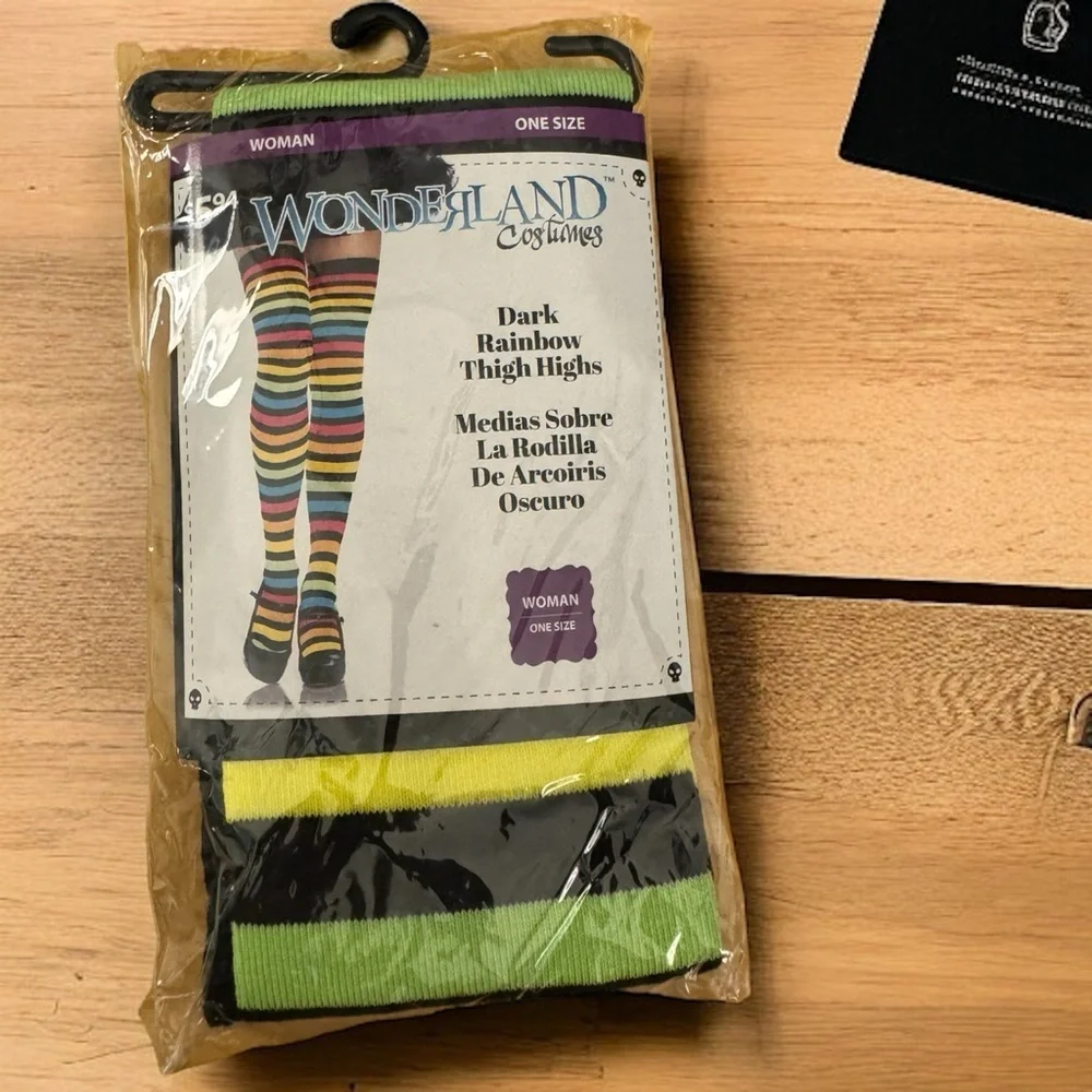 NOT FOR SALE - Wonderland Costumes Dark Rainbow Thigh High Socks - One Size